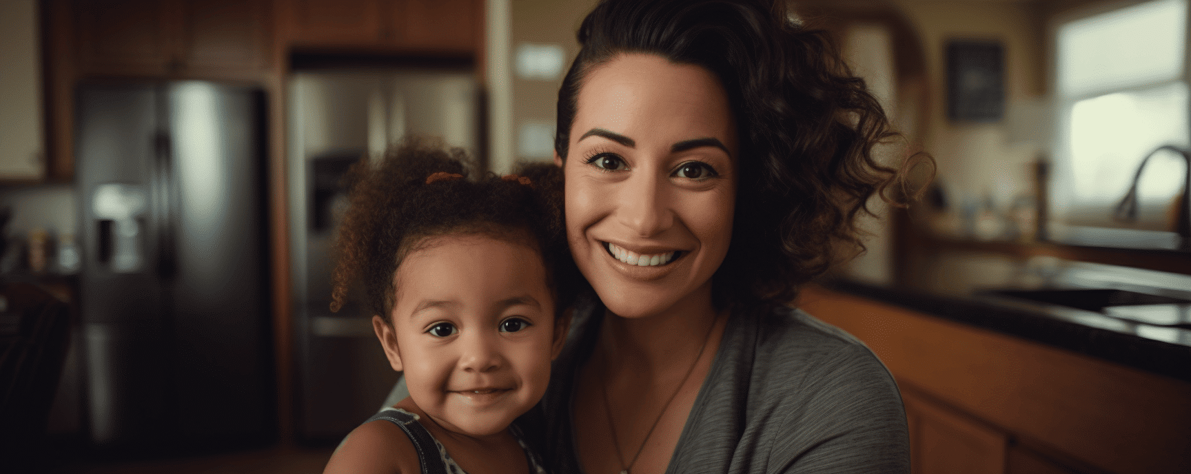 happy child on mothers lap, both smiling